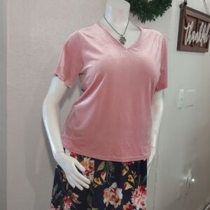 Allegra K Women's Soft Pink Velvet Blouse